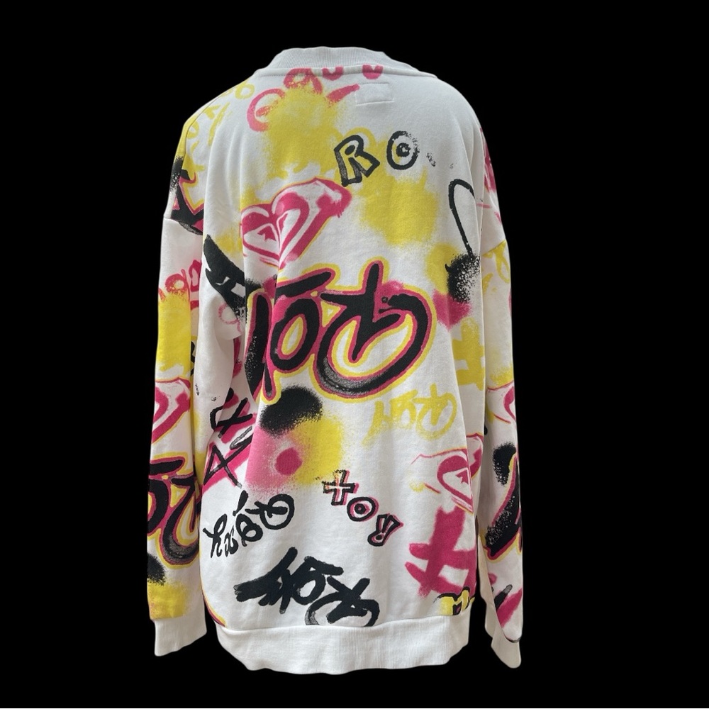 Roxy x Kelia Graffiti Print Oversized Sweatshirt Y2K Streetwear Sz S Fits M-L - Picture 6 of 8